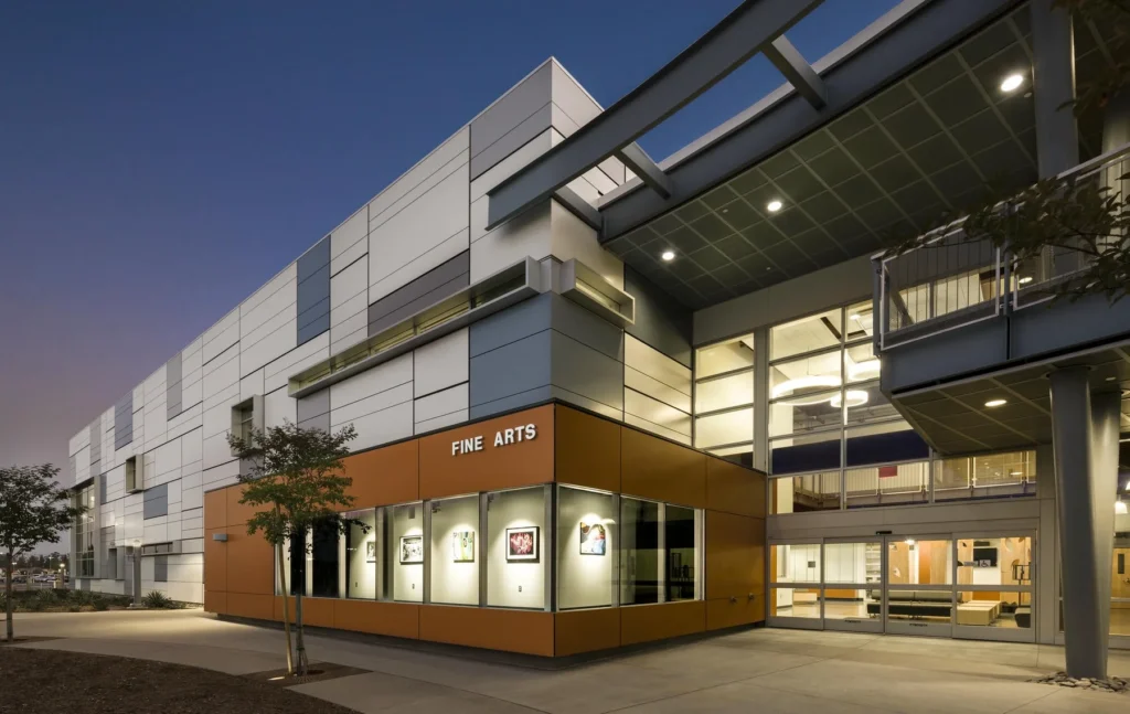 Cerritos College – Math/CIS and Fine Arts Complex dusk view